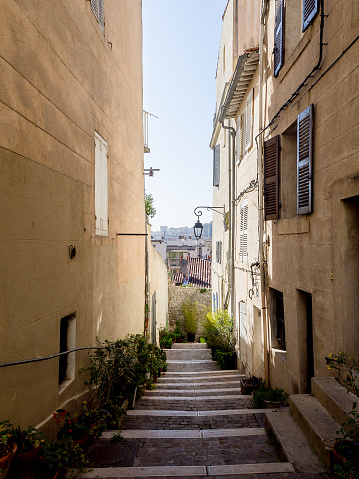 Old town of Marseille, France. Buildings and streets in rue du Panier